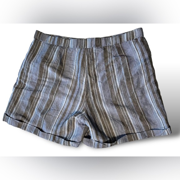 J Jill Linen Blend Shorts Blue Striped Button Fly Cuffed Sz L - Picture 3 of 7